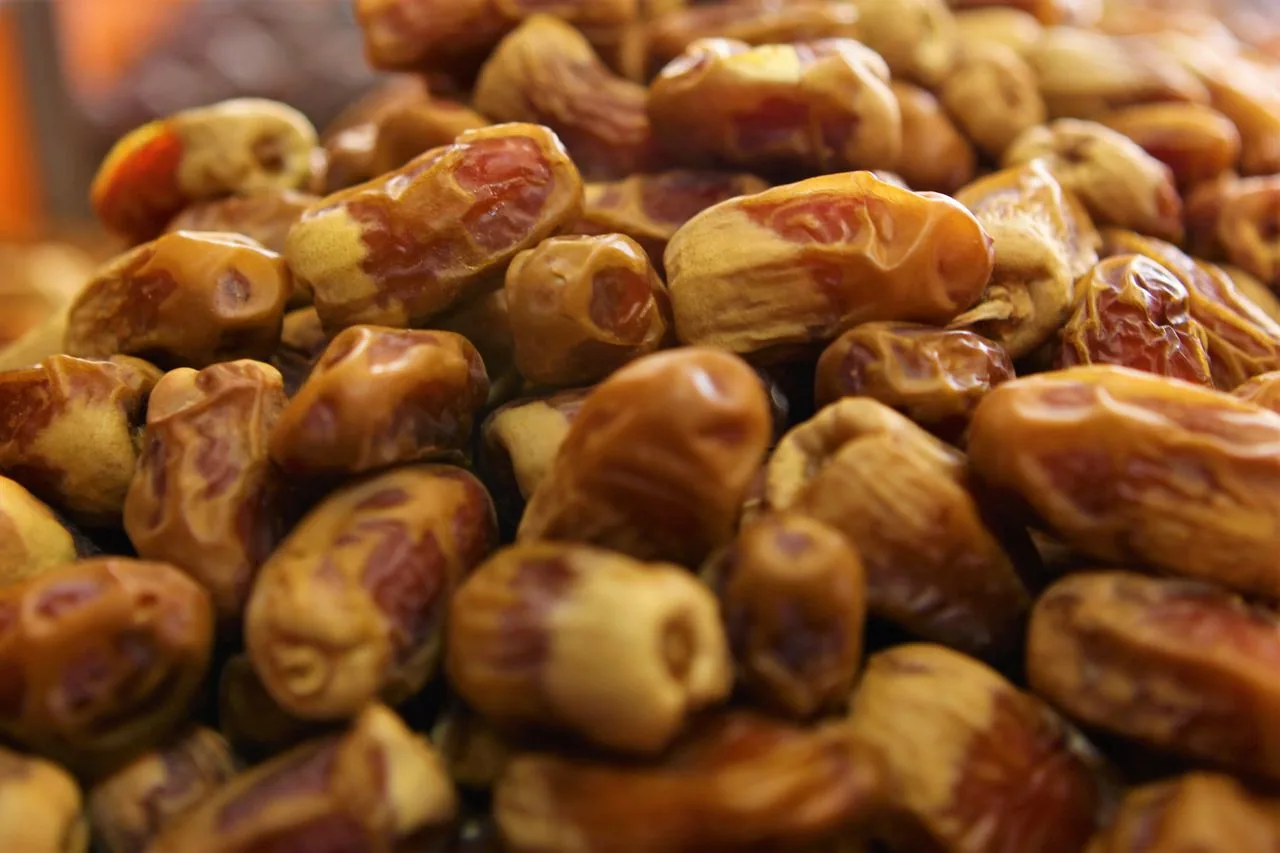 Dates on display in a Madinah market.
