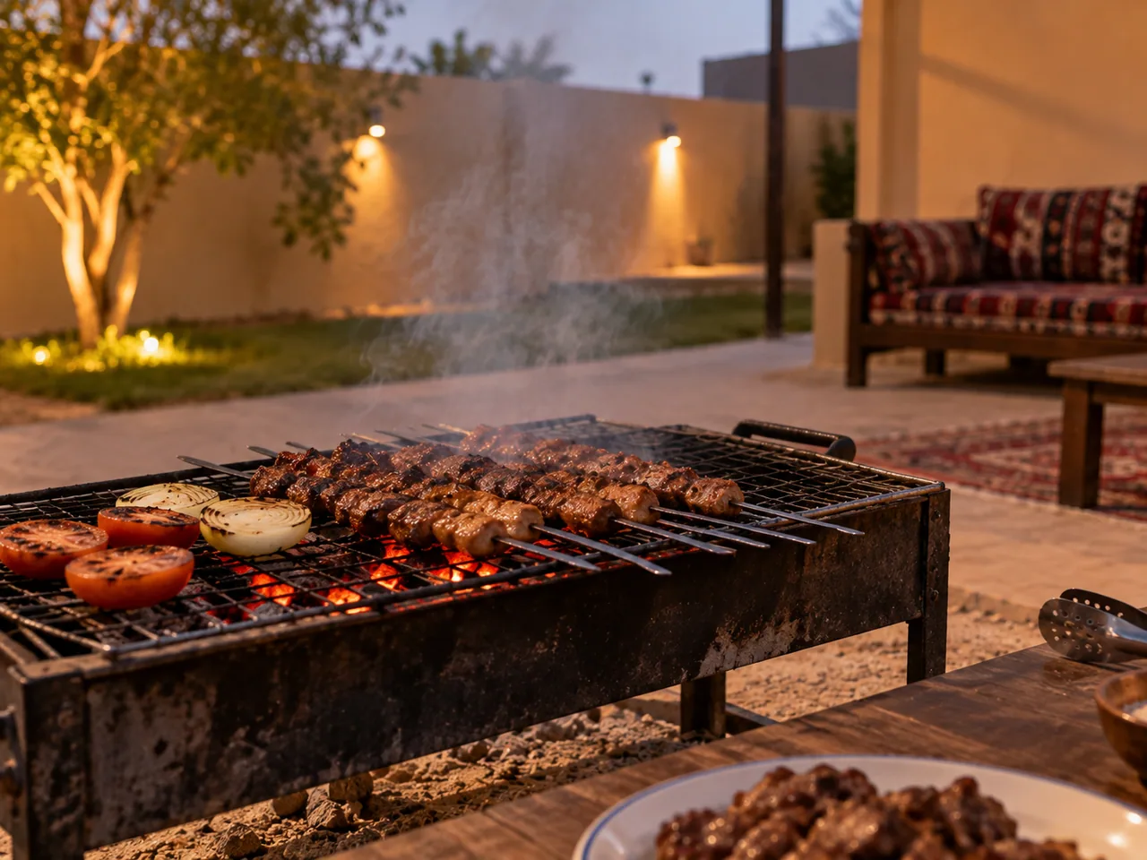 Food cooking on an outdoor grill; illustrative image.