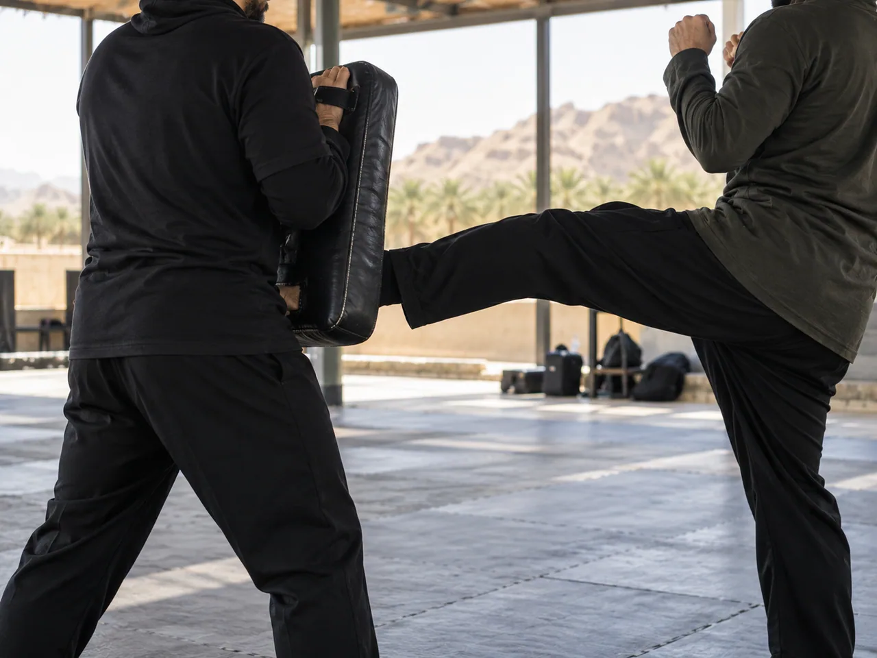 Pad practice in a self-defence class.