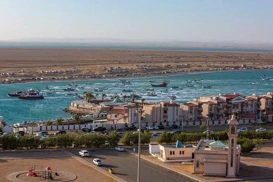 Town and coastline on the Red Sea.