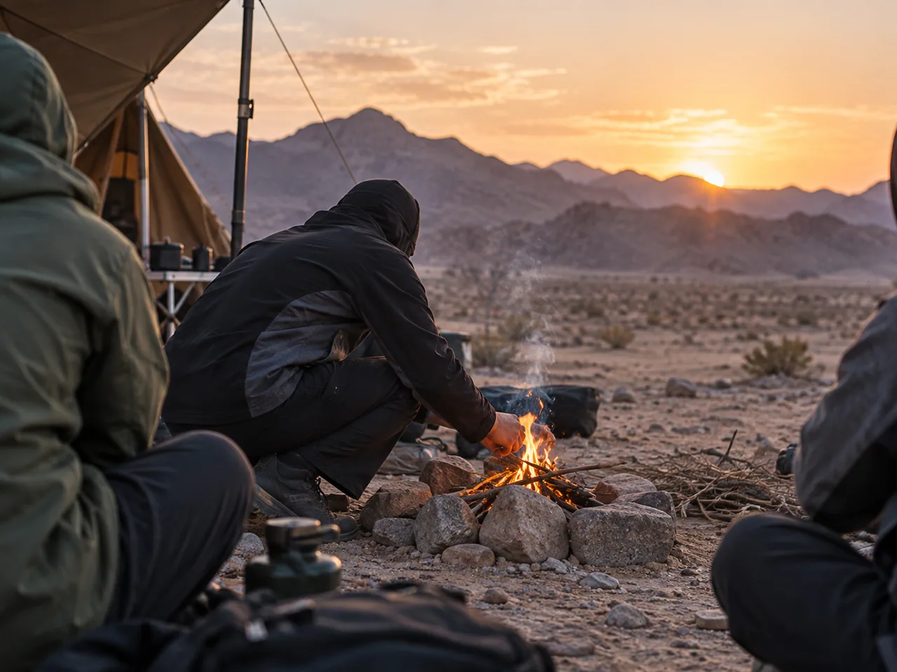 Campfire in a desert setting; illustrative activity image.