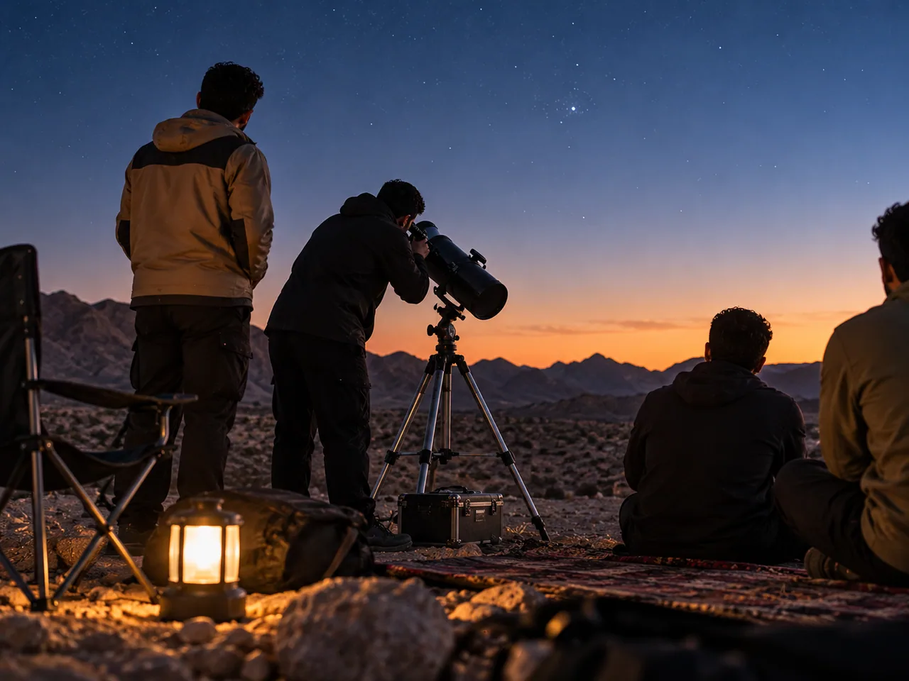 Group stargazing outdoors; illustrative activity image.