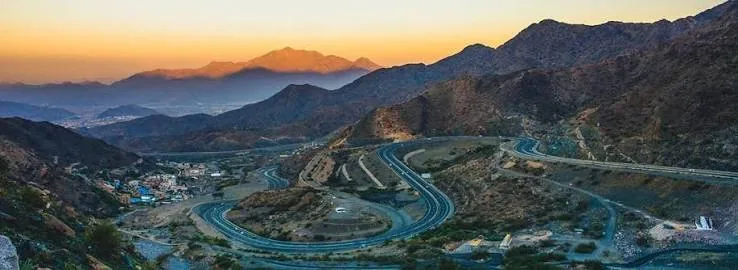 Mountain road at sunset near Taif.